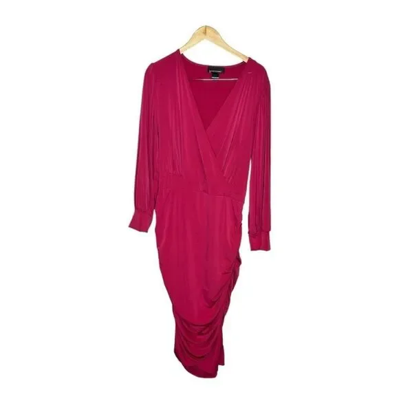Ashley Stewart bright pink V neck long sleeve slinky bodycon dress NWOT 18/20 - Picture 3 of 8